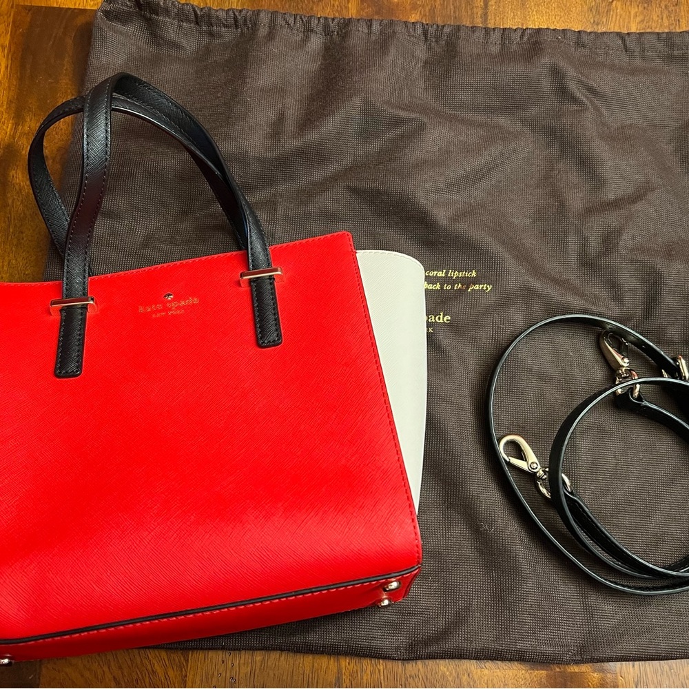 Authentic Kate Spade saffiano leather bag. Excellent condition.Red, black, cream